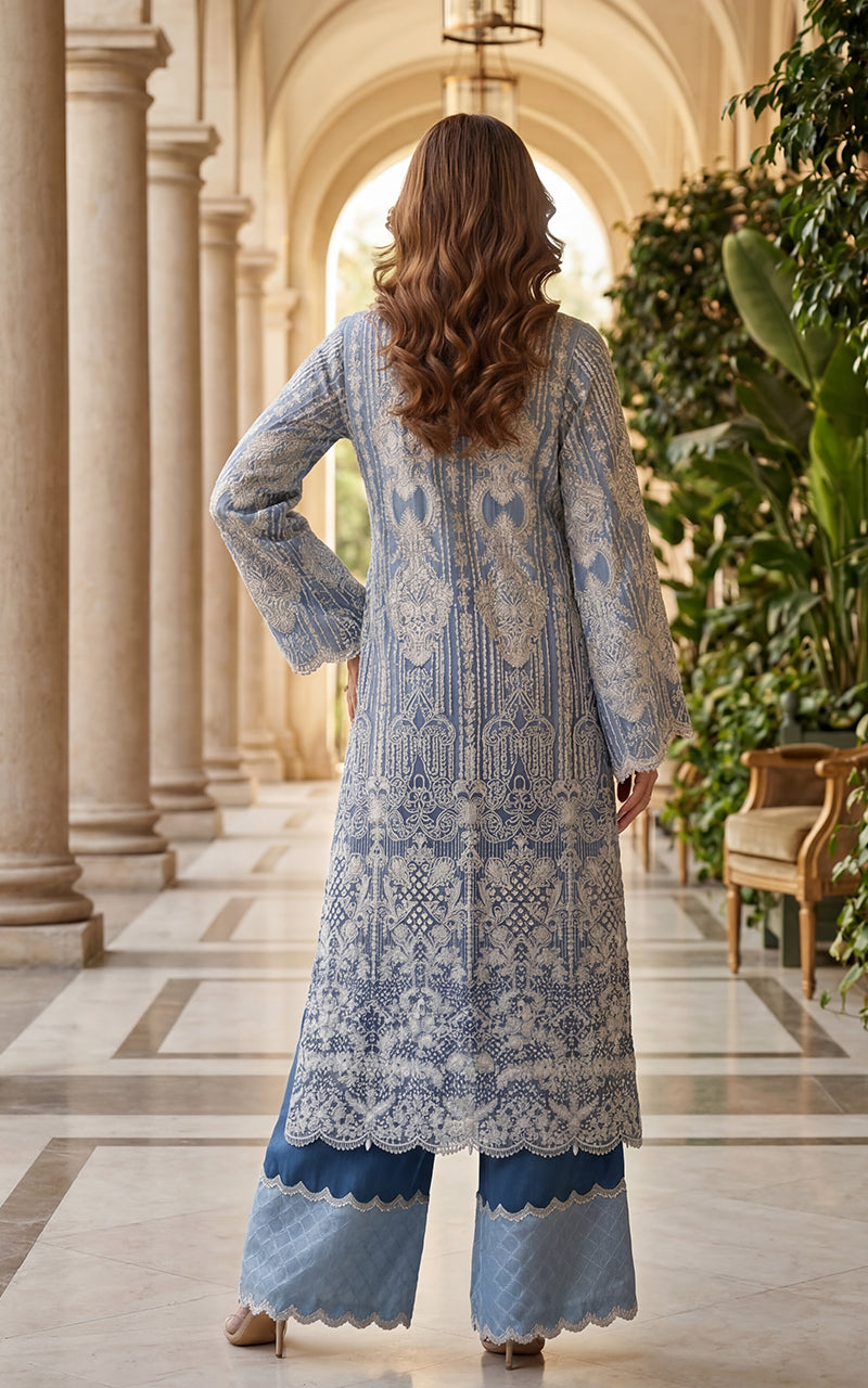 Unstitched Blue Ombre Embroidered Set