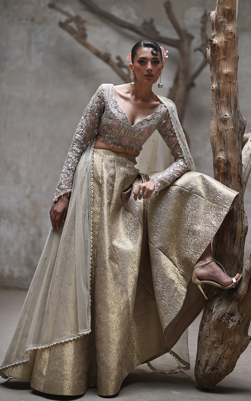 Organza Embroidered Blouse With Lehenga