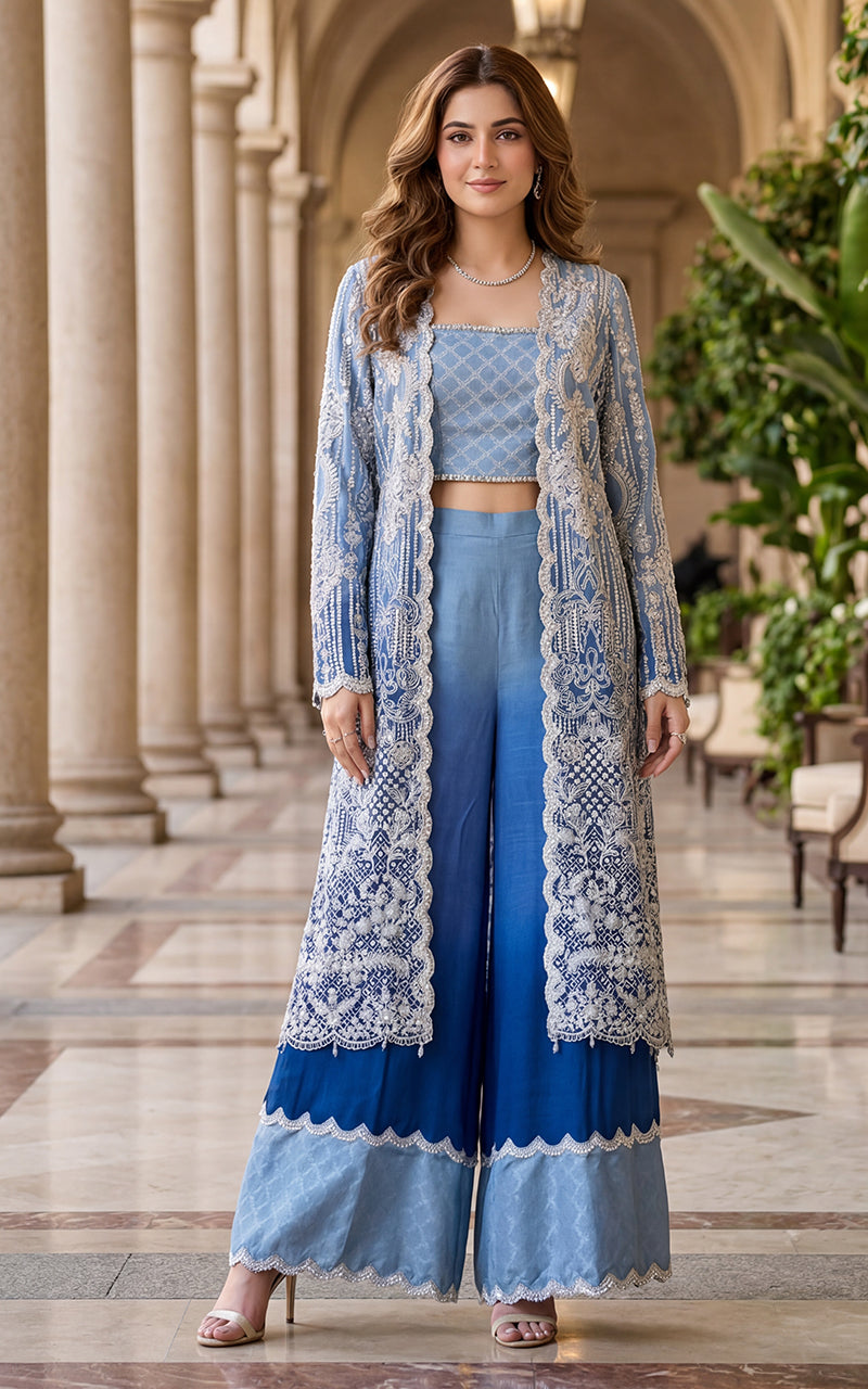 Unstitched Blue Ombre Embroidered Set