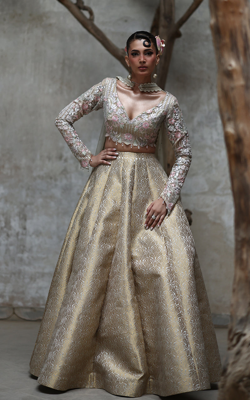 Organza Embroidered Blouse With Lehenga