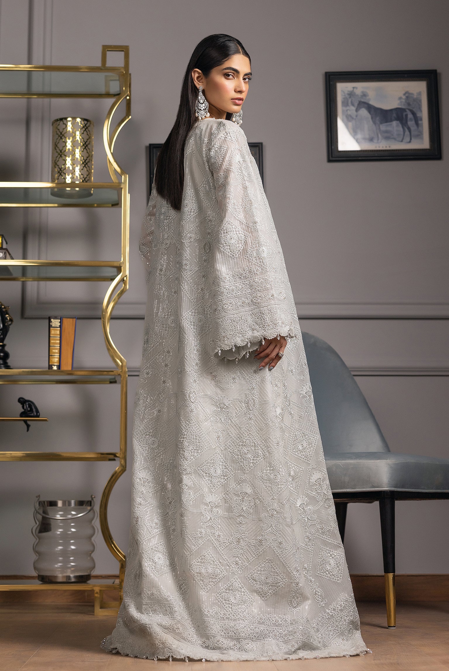 Unstitched Organza Embroidered Jacket With Maxi