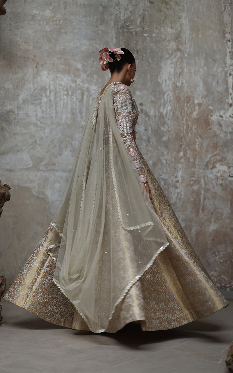 Organza Embroidered Blouse With Lehenga