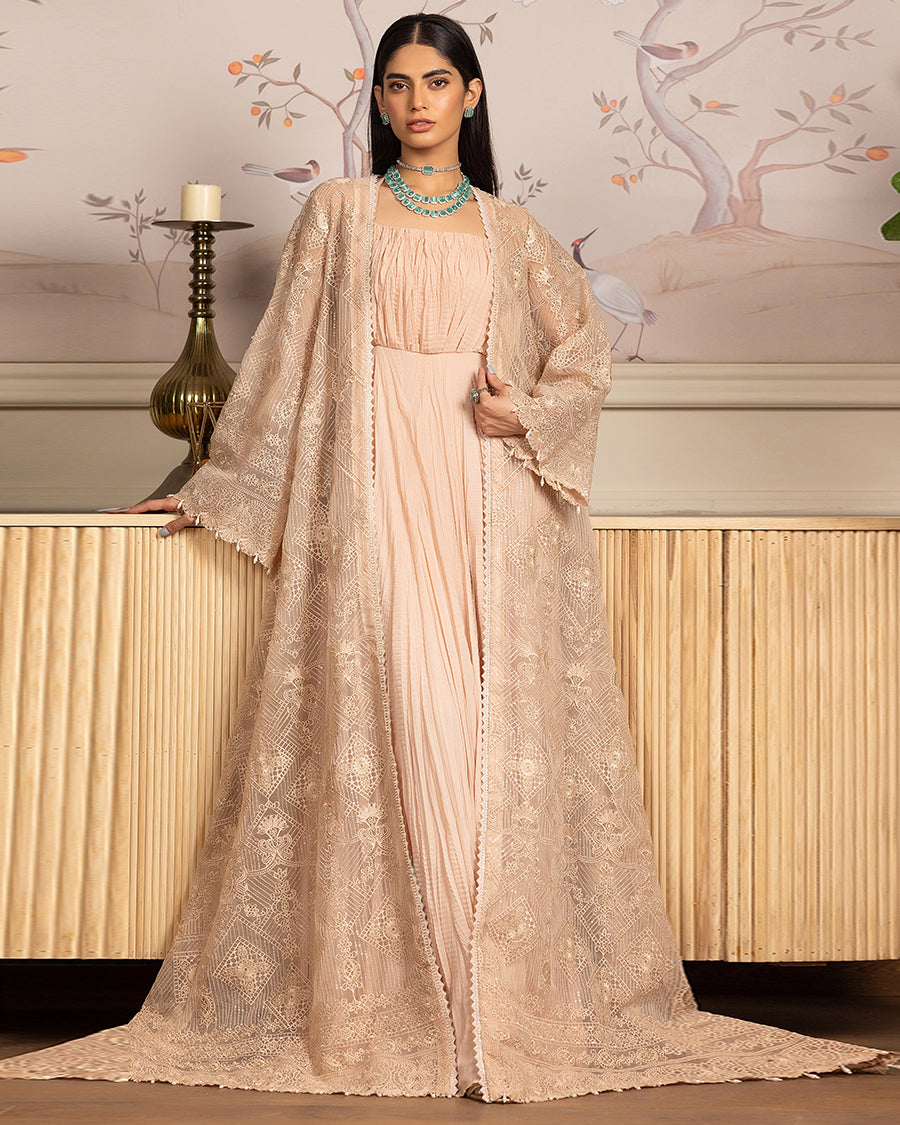 Unstitched The Peach Crushed Maxi & Jacket Set