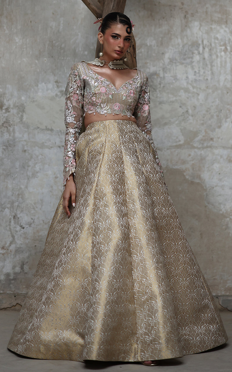Organza Embroidered Blouse With Lehenga