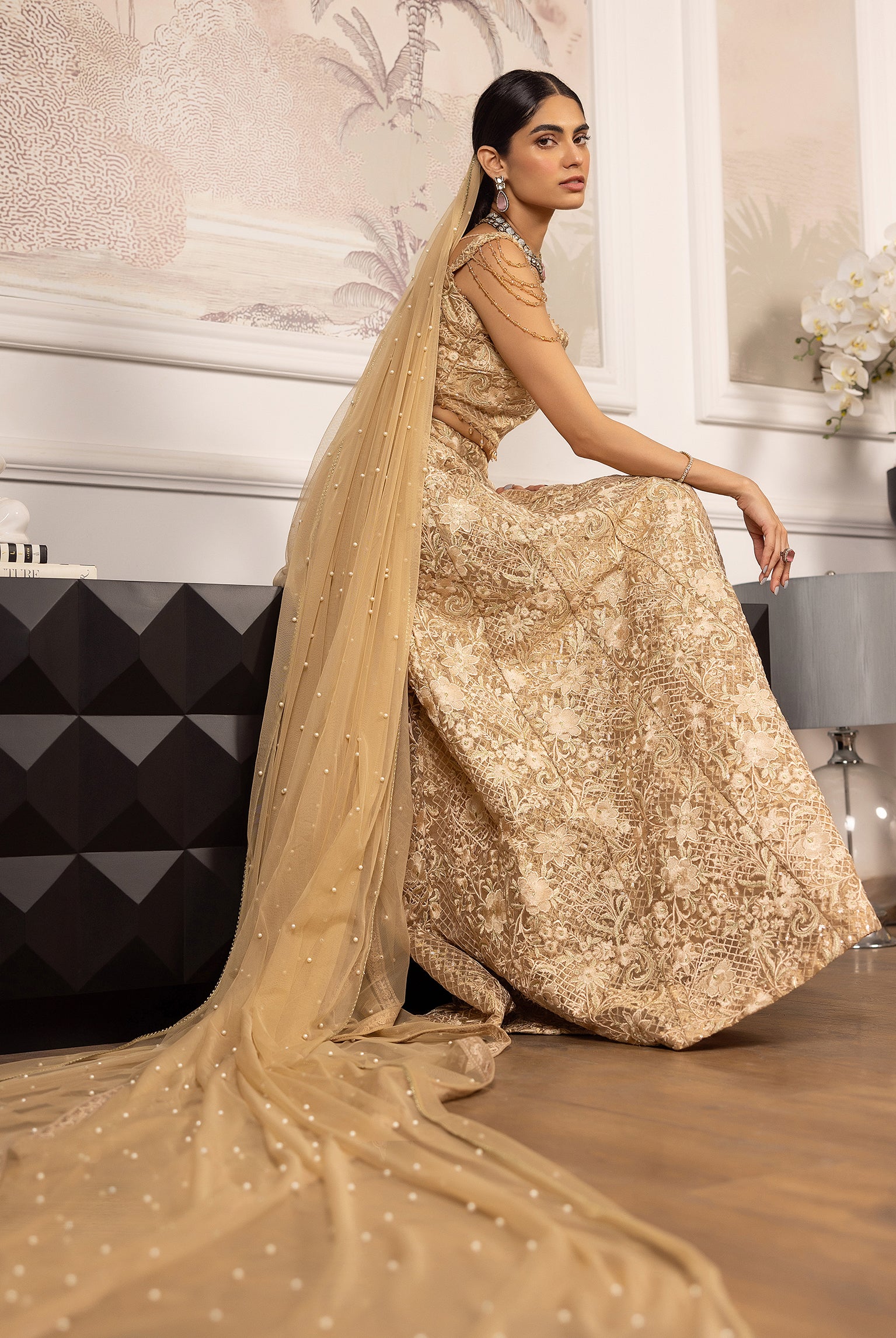 Unstitched Embroidered Blouse And Lehenga