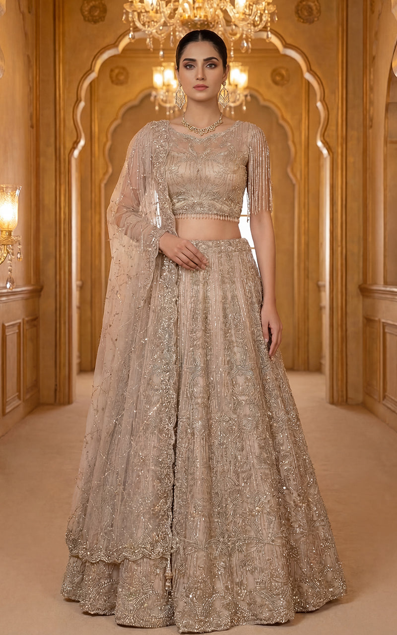 Embroidered Blouse With Lehenga And Dupatta