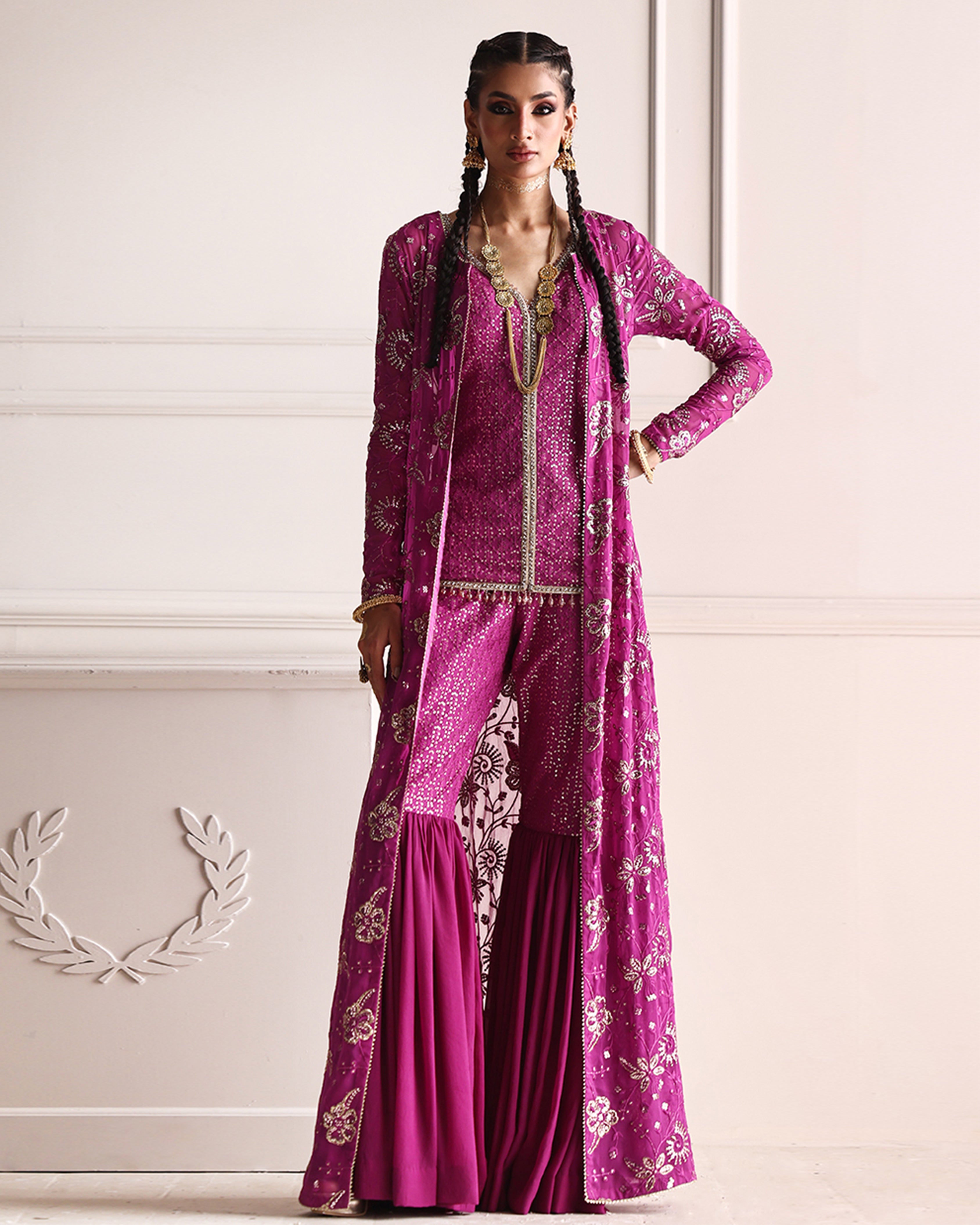 Embroidered Jacket With Blouse And Gharara