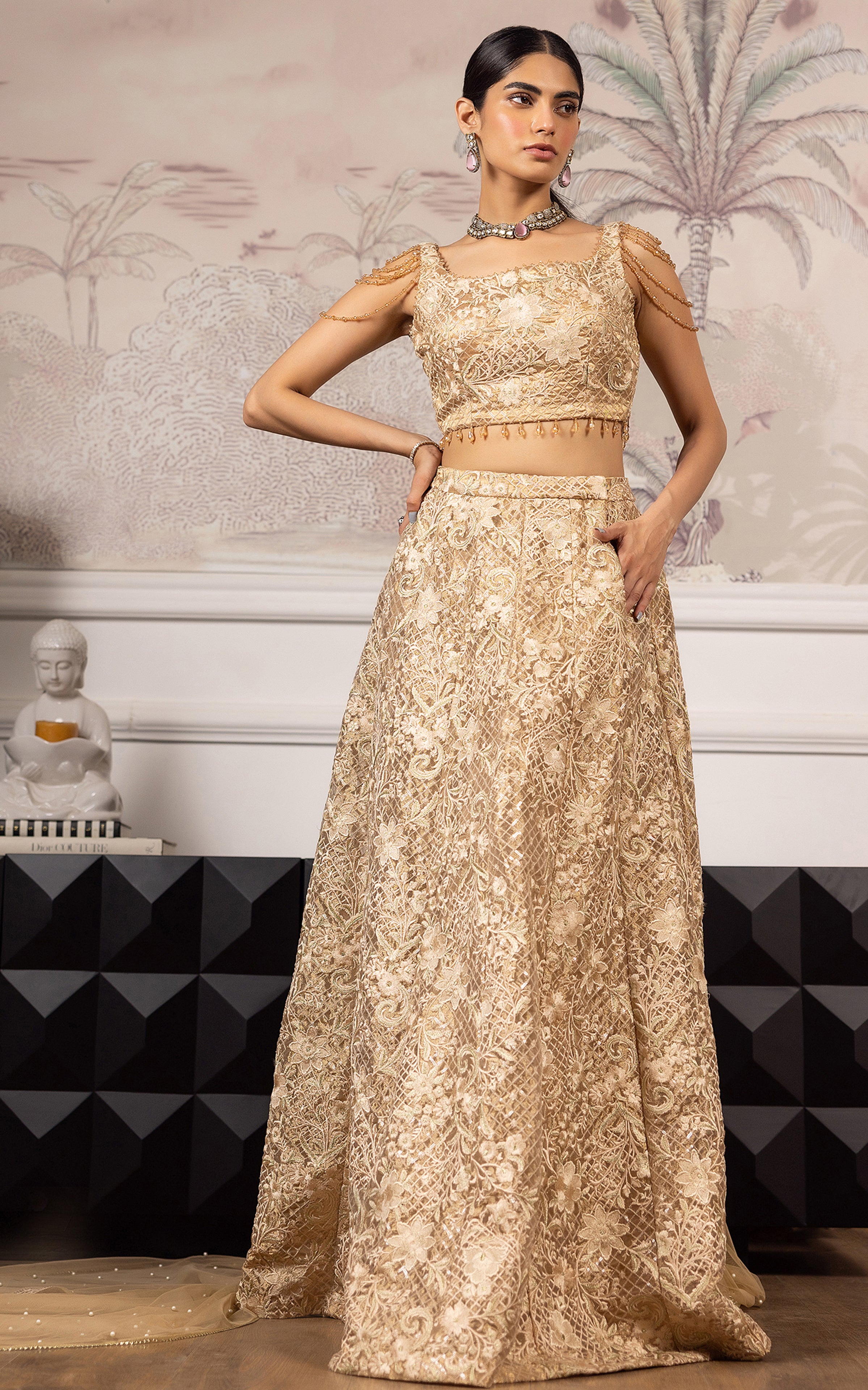 Embroidered Blouse And Lehenga