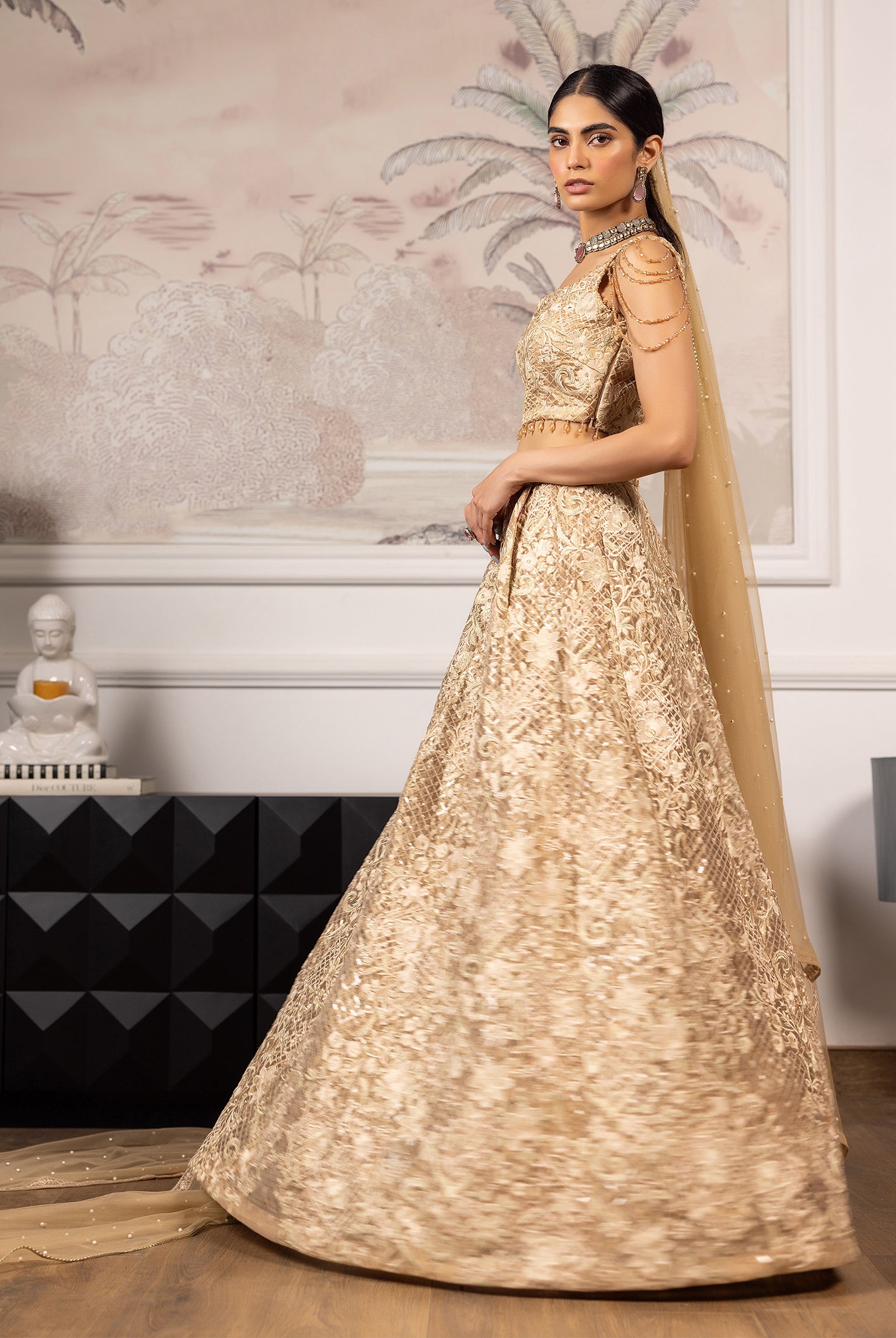 Unstitched Embroidered Blouse And Lehenga
