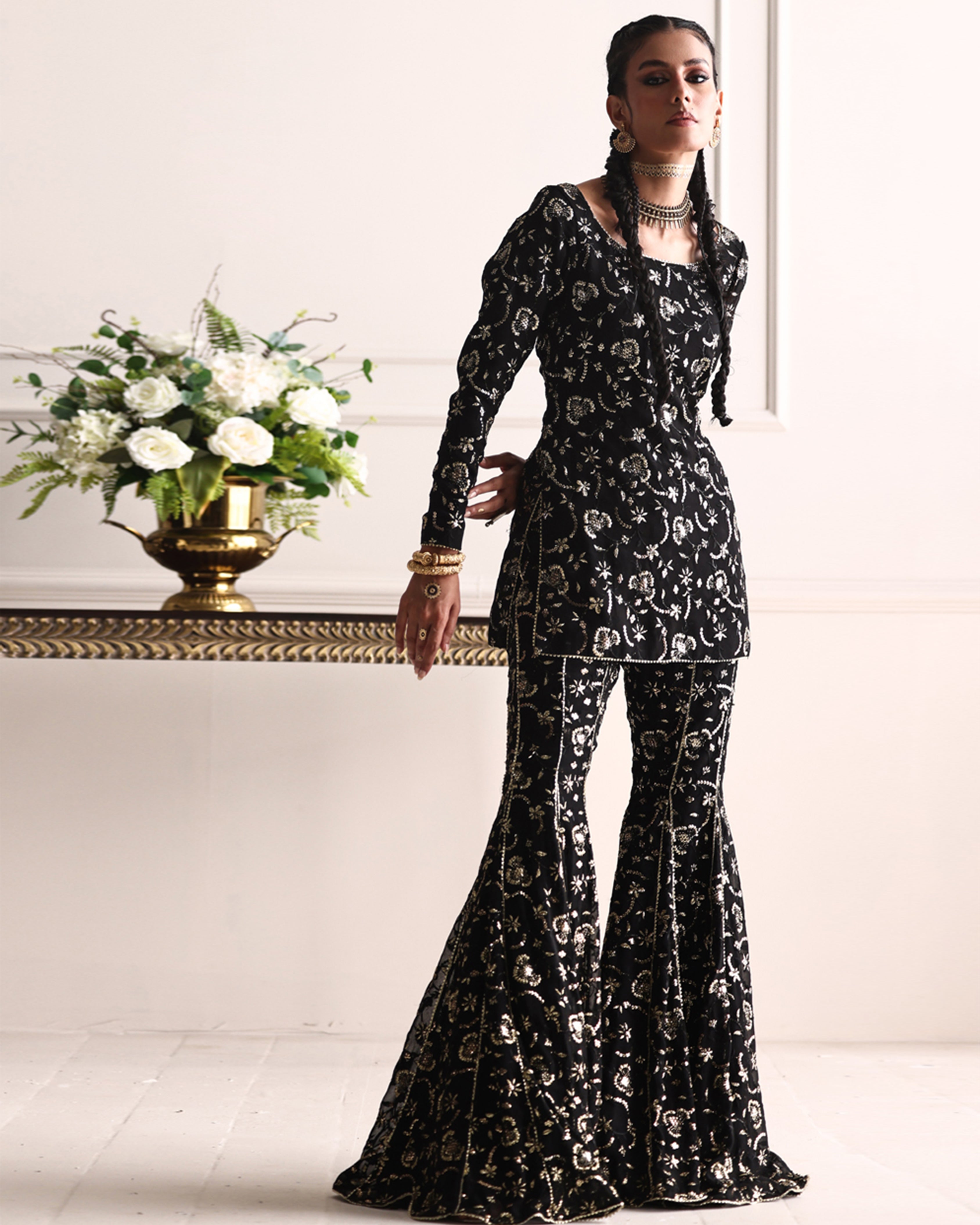 Embroidered Shirt with Embroidered Gharara