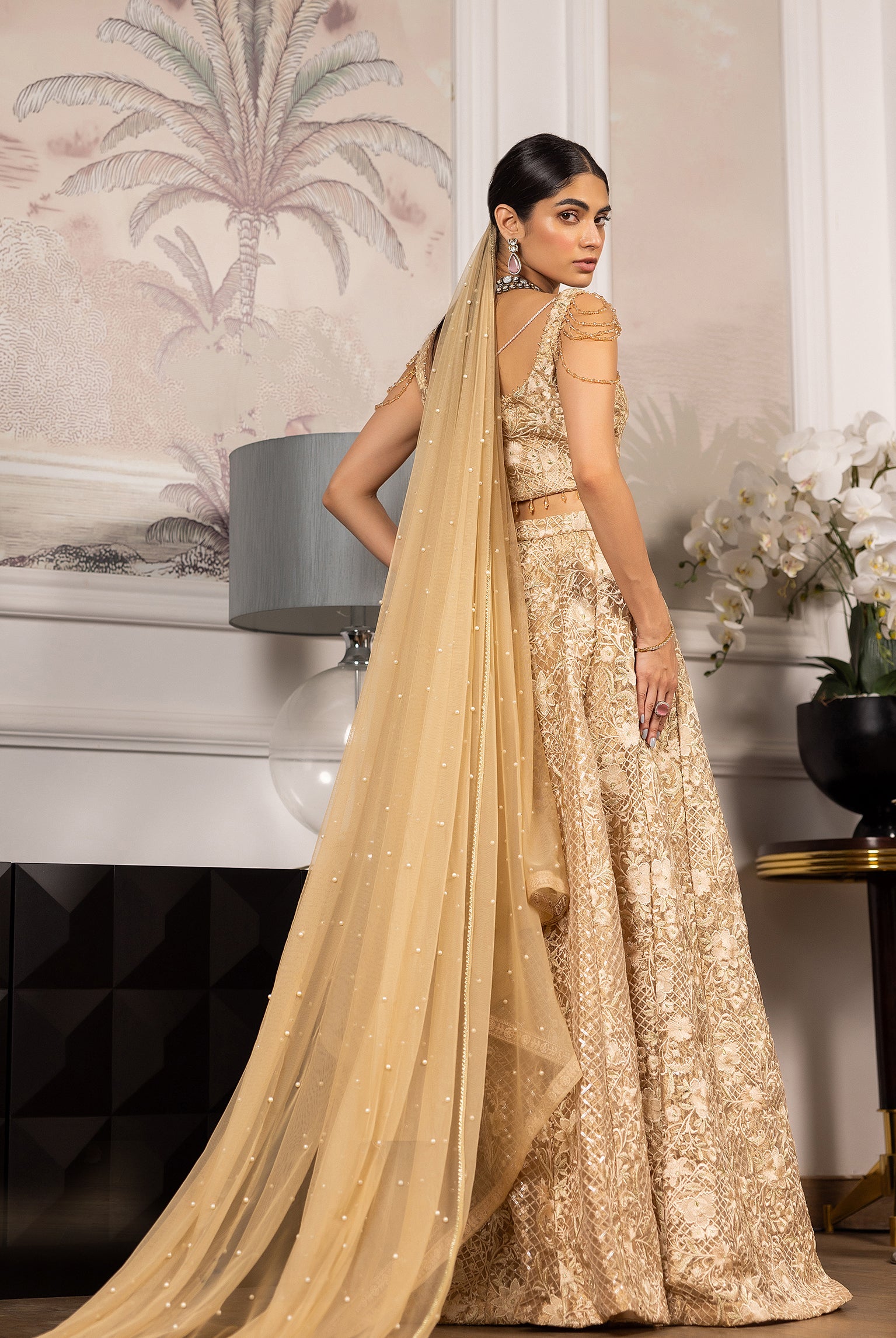 Unstitched Embroidered Blouse And Lehenga
