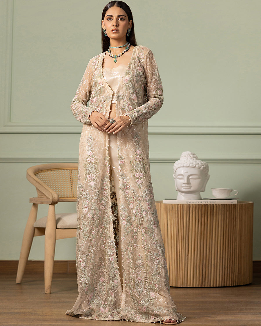 Unstitched The Ivory Flora Long Jacket Set