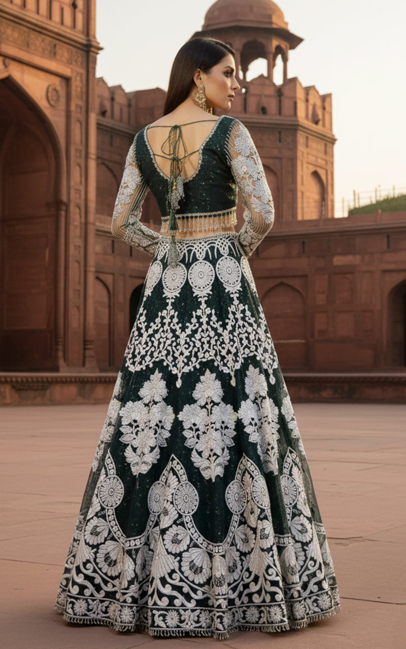 Unstitched Embroidered Blouse With Lehenga