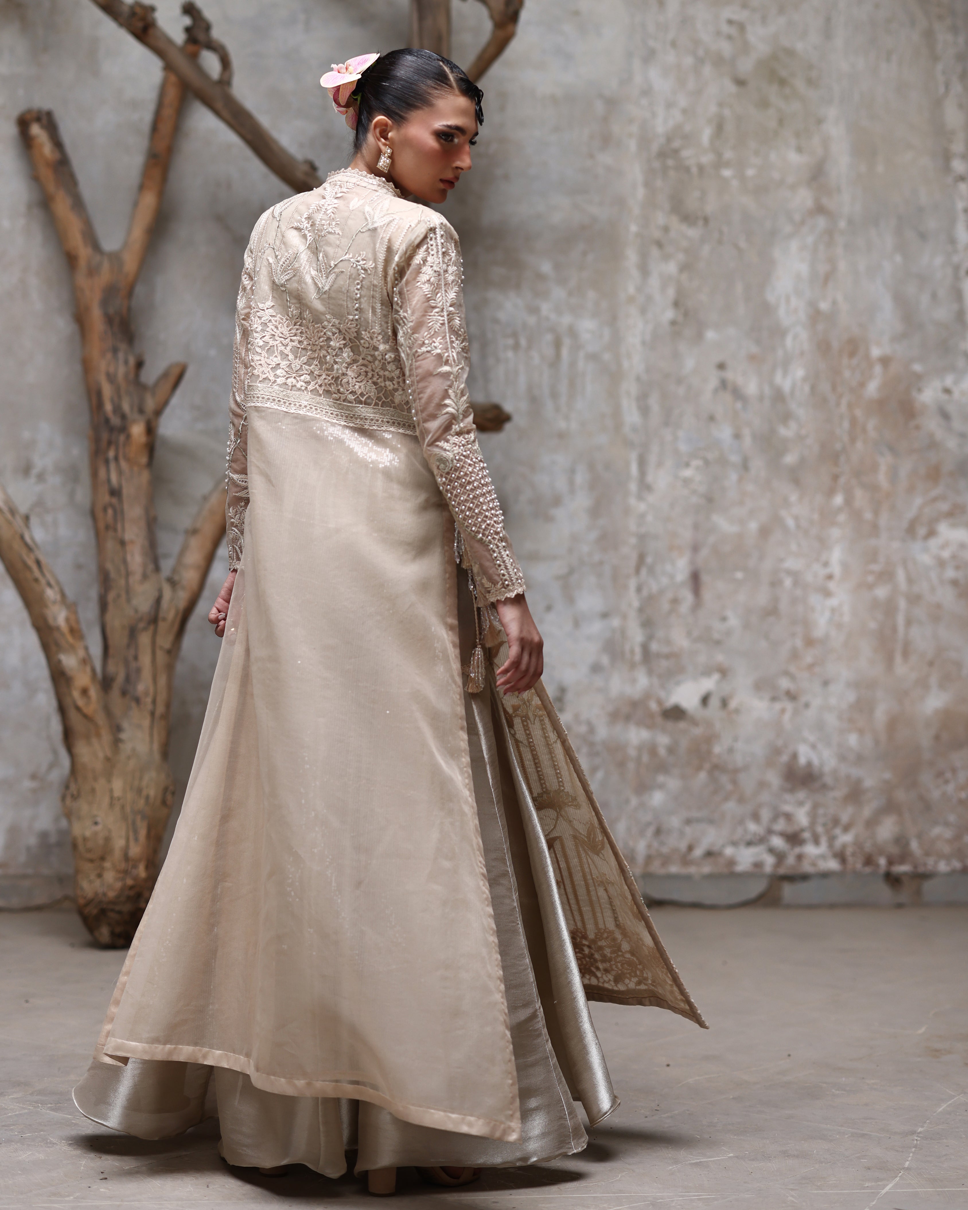 Unstitched Aabroo Jacket and Gharara Set