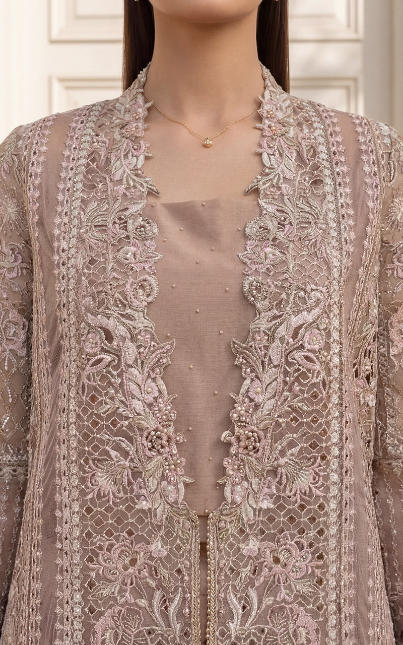 Unstitched Embroidered Jacket With Inner And Gharara