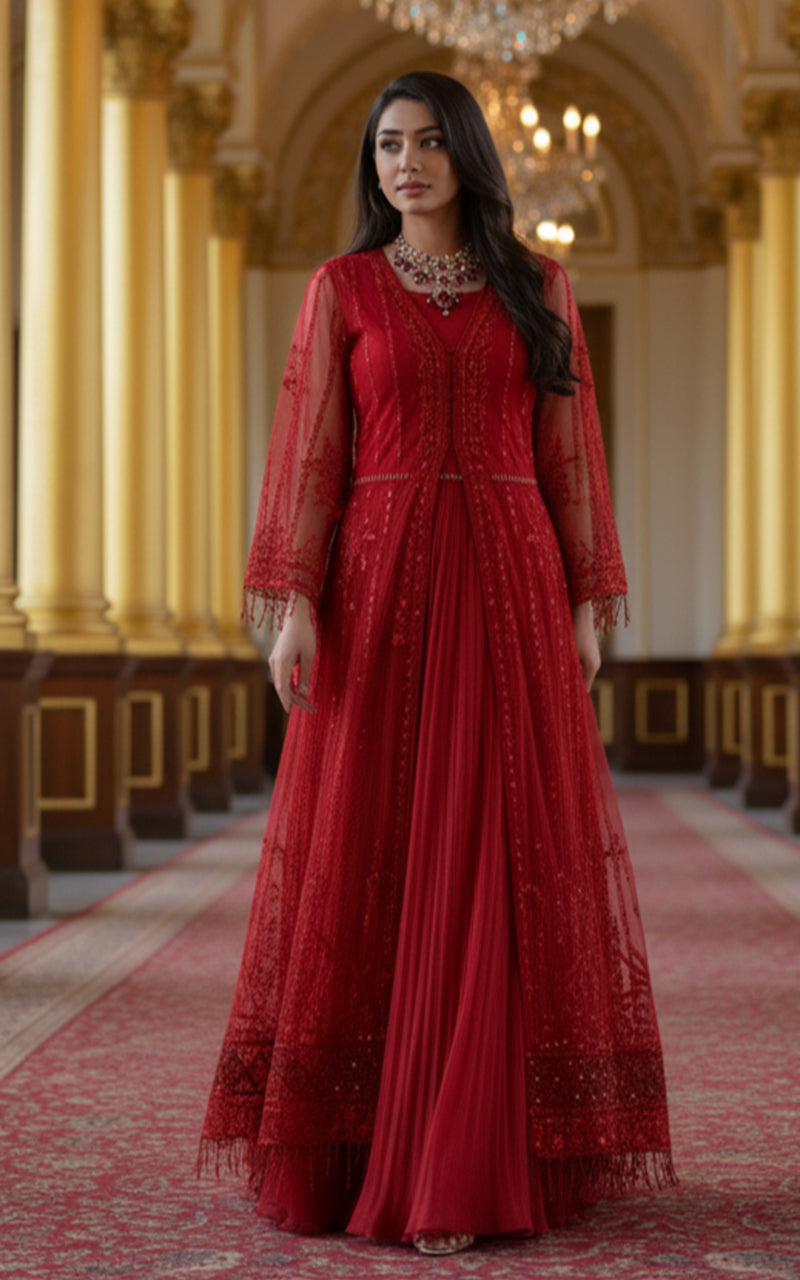 Net Embroidered Jacket With Trouser