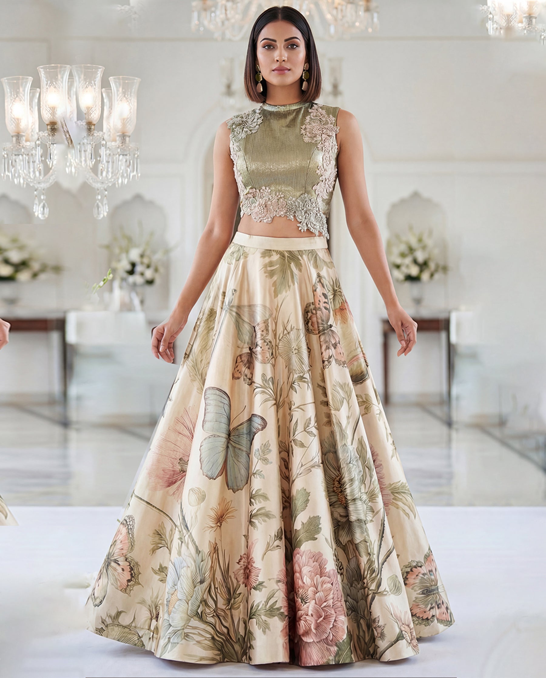Unstitched Embroidered Blouse With Printed Skirt