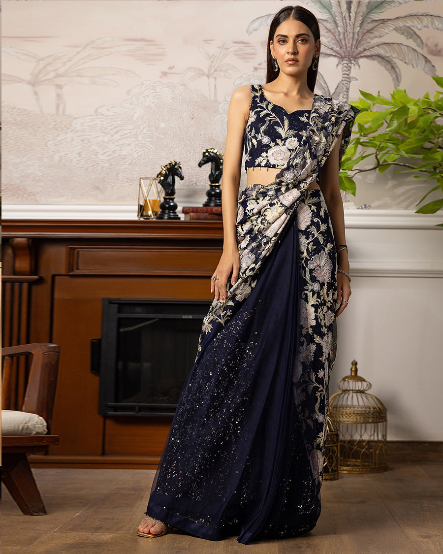 Unstitched Net Embroidered Saree