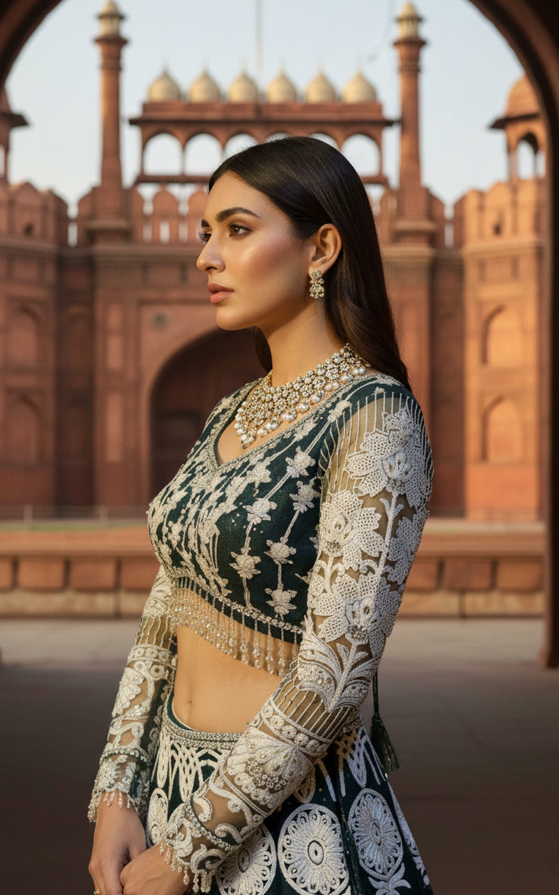 Embroidered Blouse & Lehenga with Dupatta