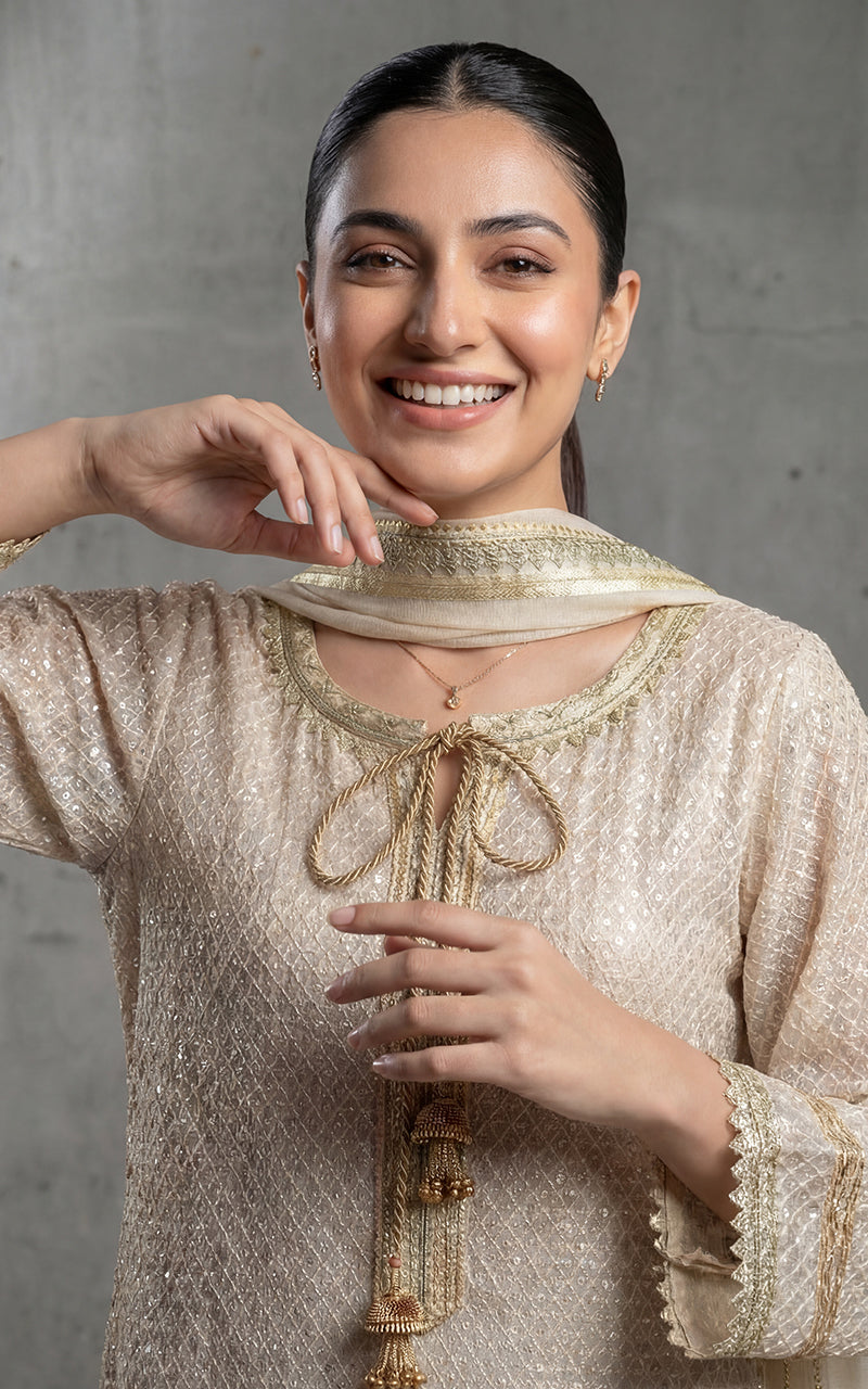 Embroidered Shirt With Trouser And Dupatta