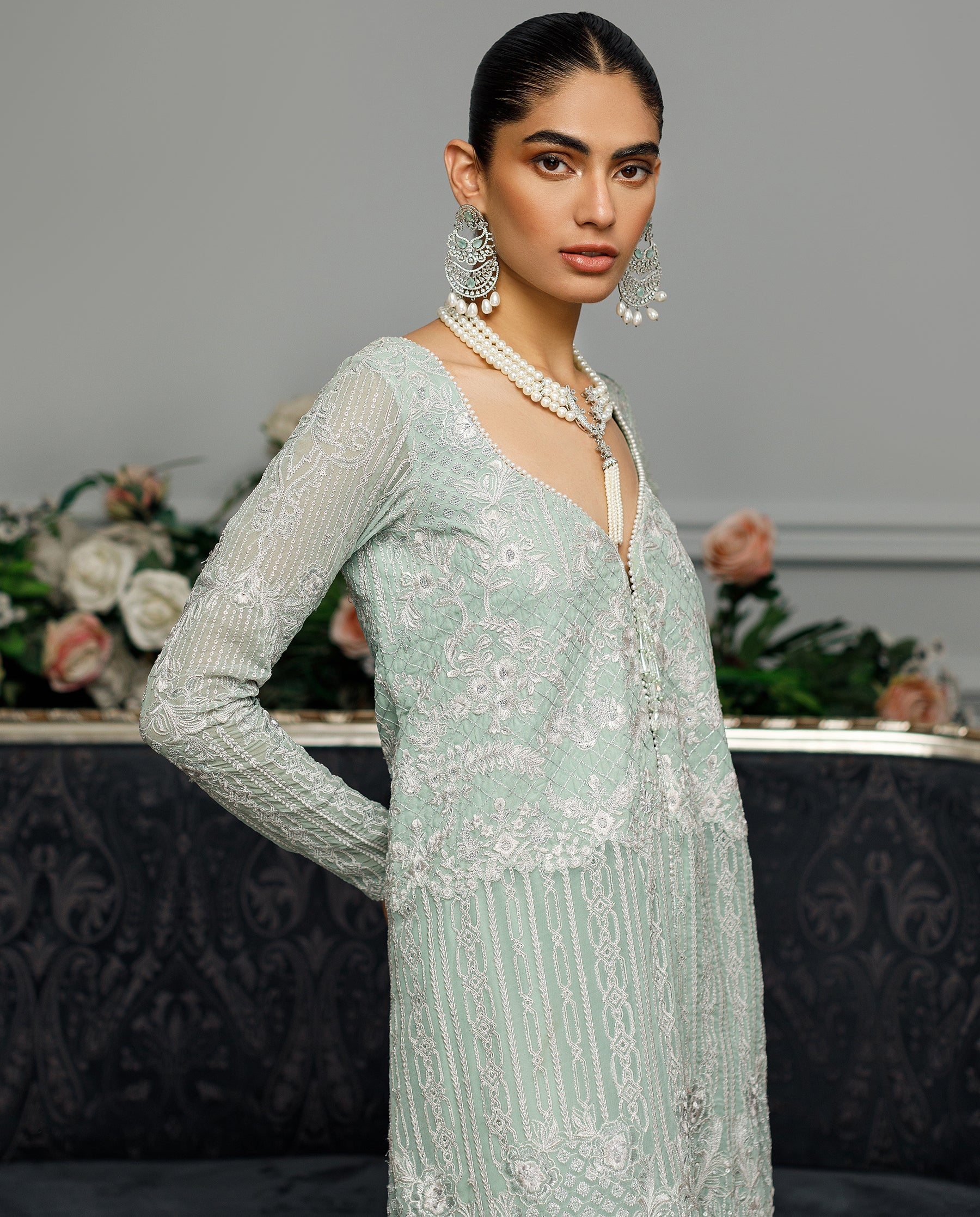 Unstitched Chiffon Embroidered Dress