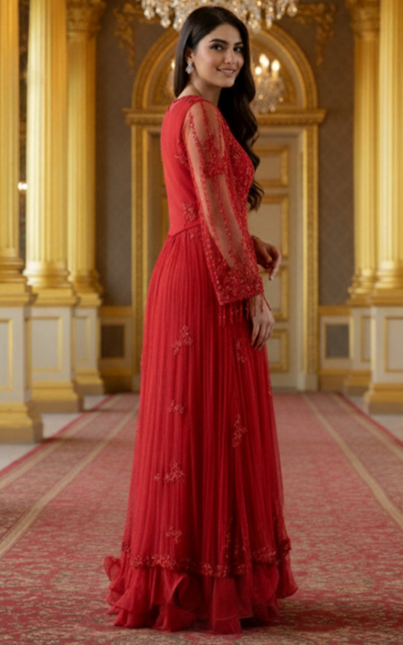 Net Embroidered Jacket With Trouser