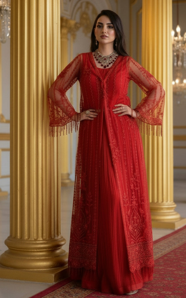 Net Embroidered Jacket With Trouser