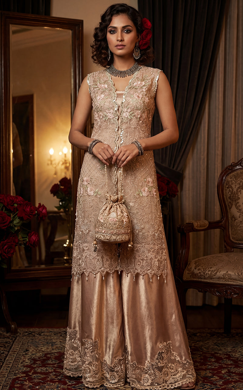 Embroidered Shirt With Gharara