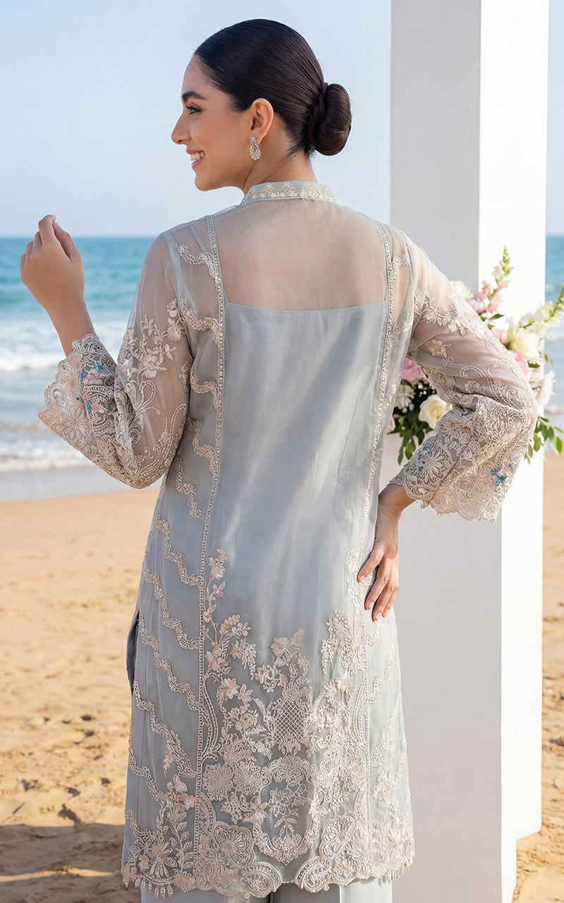 Organza Embroidered Jacket With Trouser