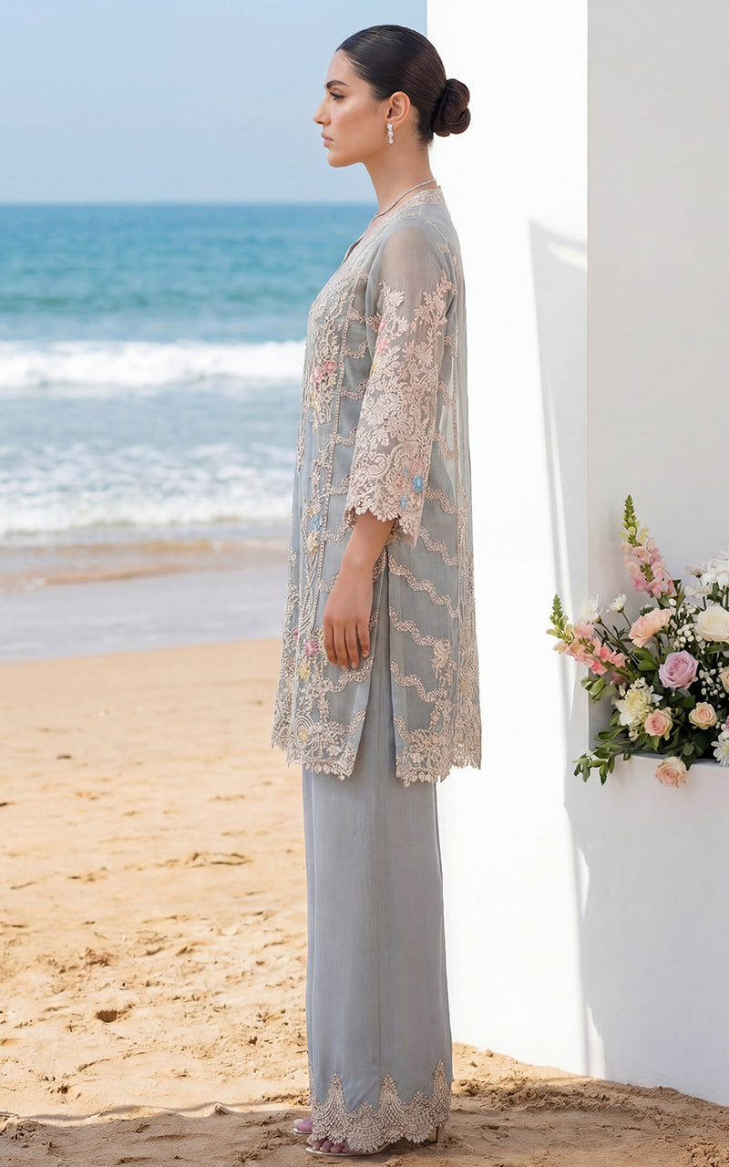 Organza Embroidered Jacket With Trouser