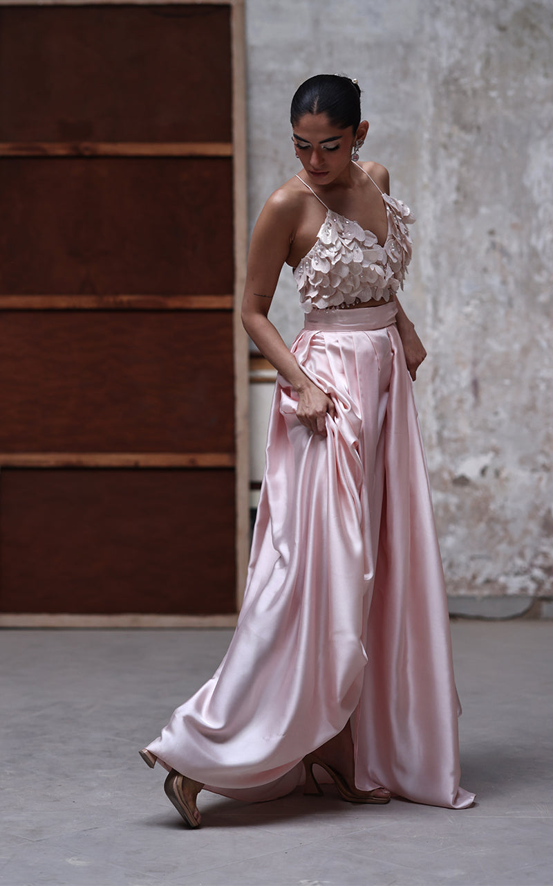 Net Embroidered Jacket With Blouse And Skirt