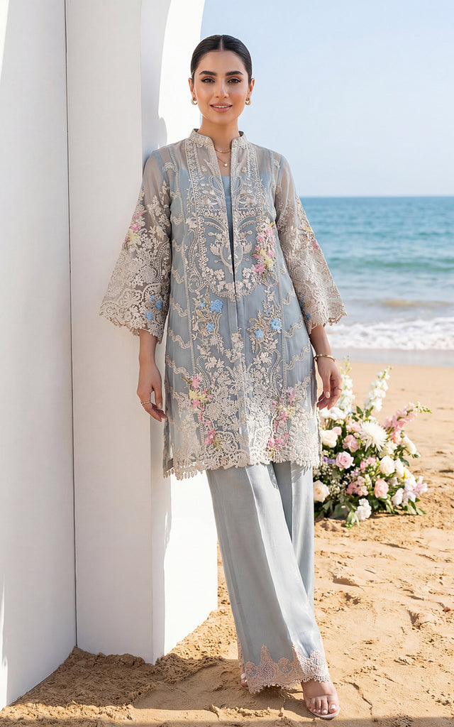 Organza Embroidered Jacket With Trouser