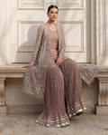 Dusty Rose Champagne Organza Jacket Ensemble.