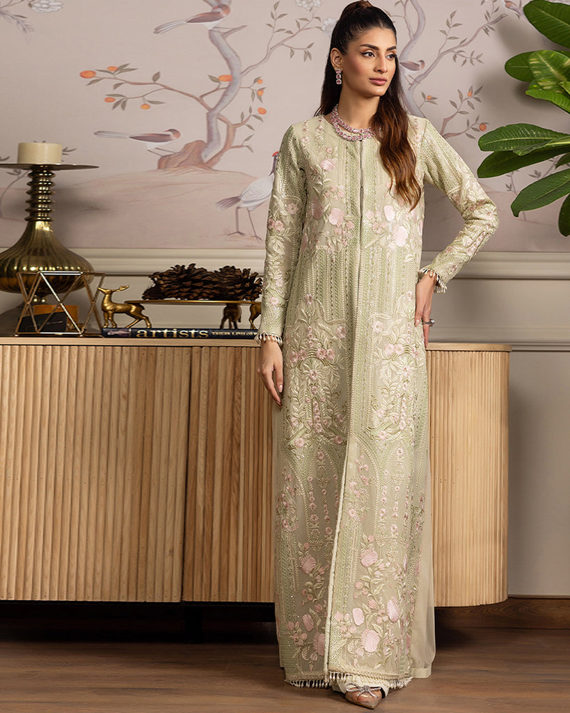 Unstitched The Mint Sage Longline Kurta & Overlay Set