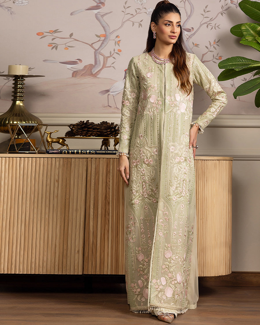 Unstitched The Mint Sage Longline Kurta & Overlay Set