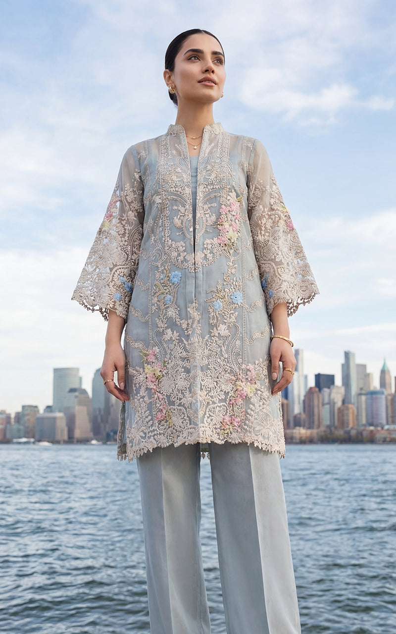 Organza Embroidered Jacket With Trouser