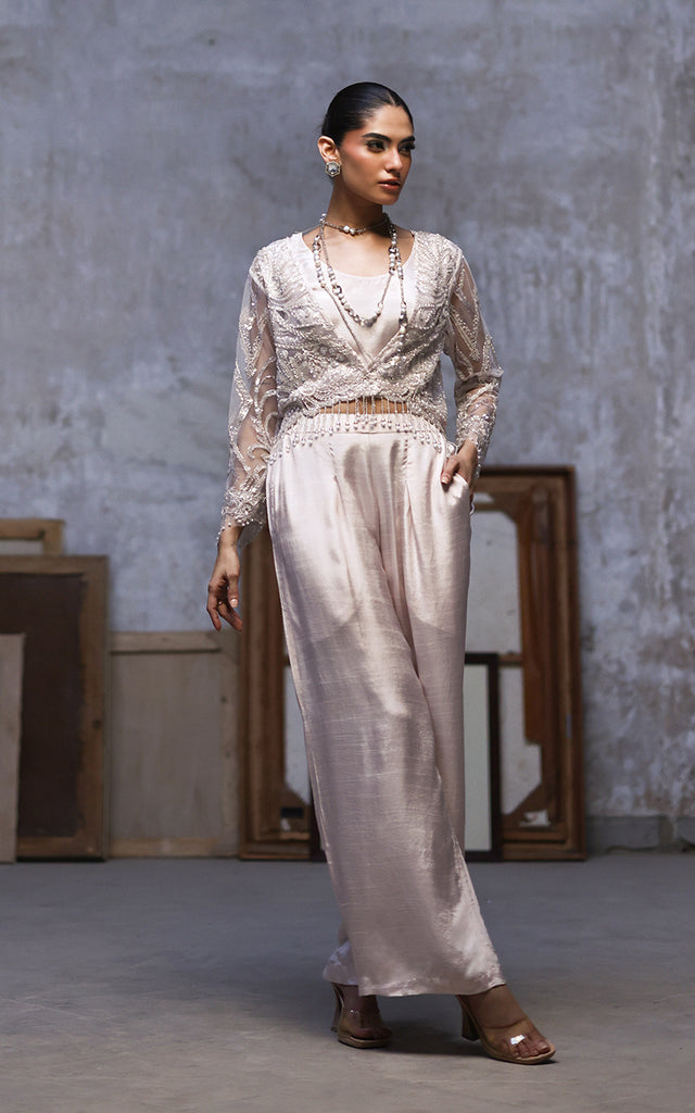 Net Embroidered Jacket With Trouser