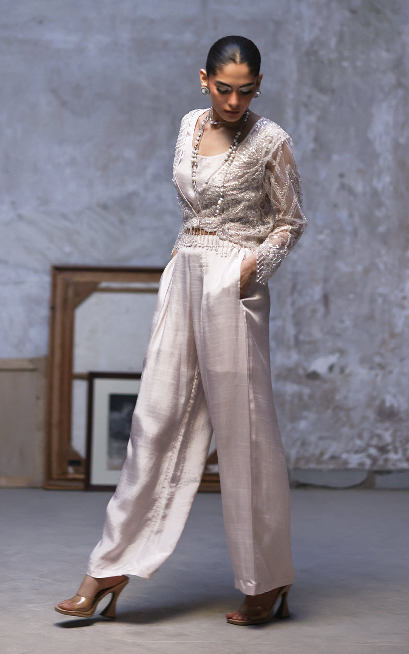 Net Embroidered Jacket With Trouser