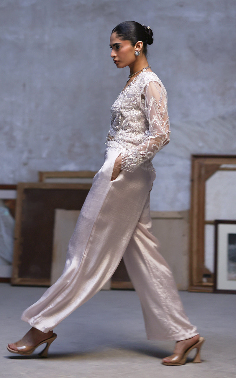 Net Embroidered Jacket With Trouser