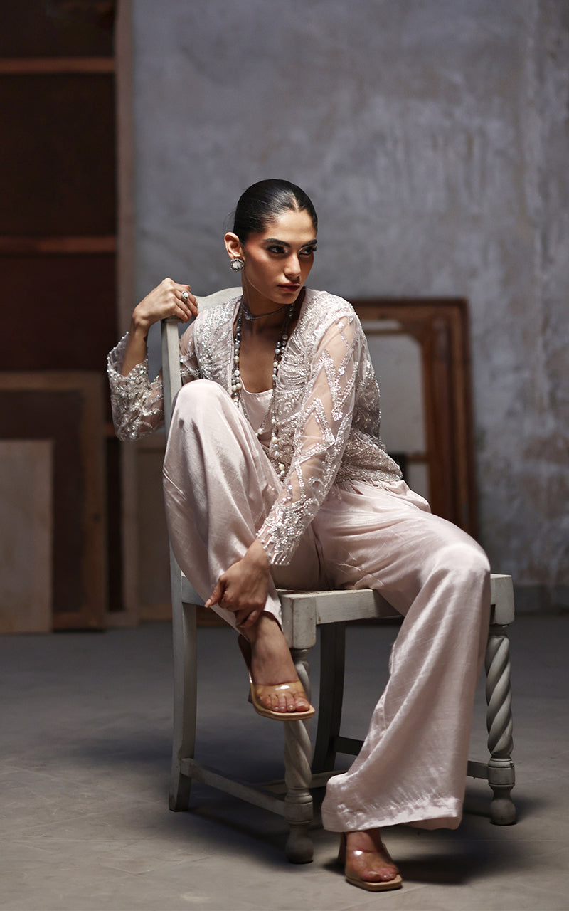 Net Embroidered Jacket With Trouser