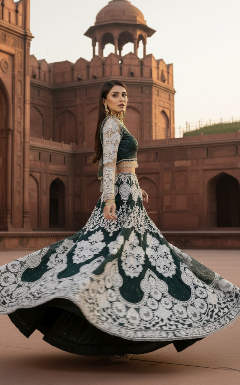 Embroidered Blouse & Lehenga with Dupatta