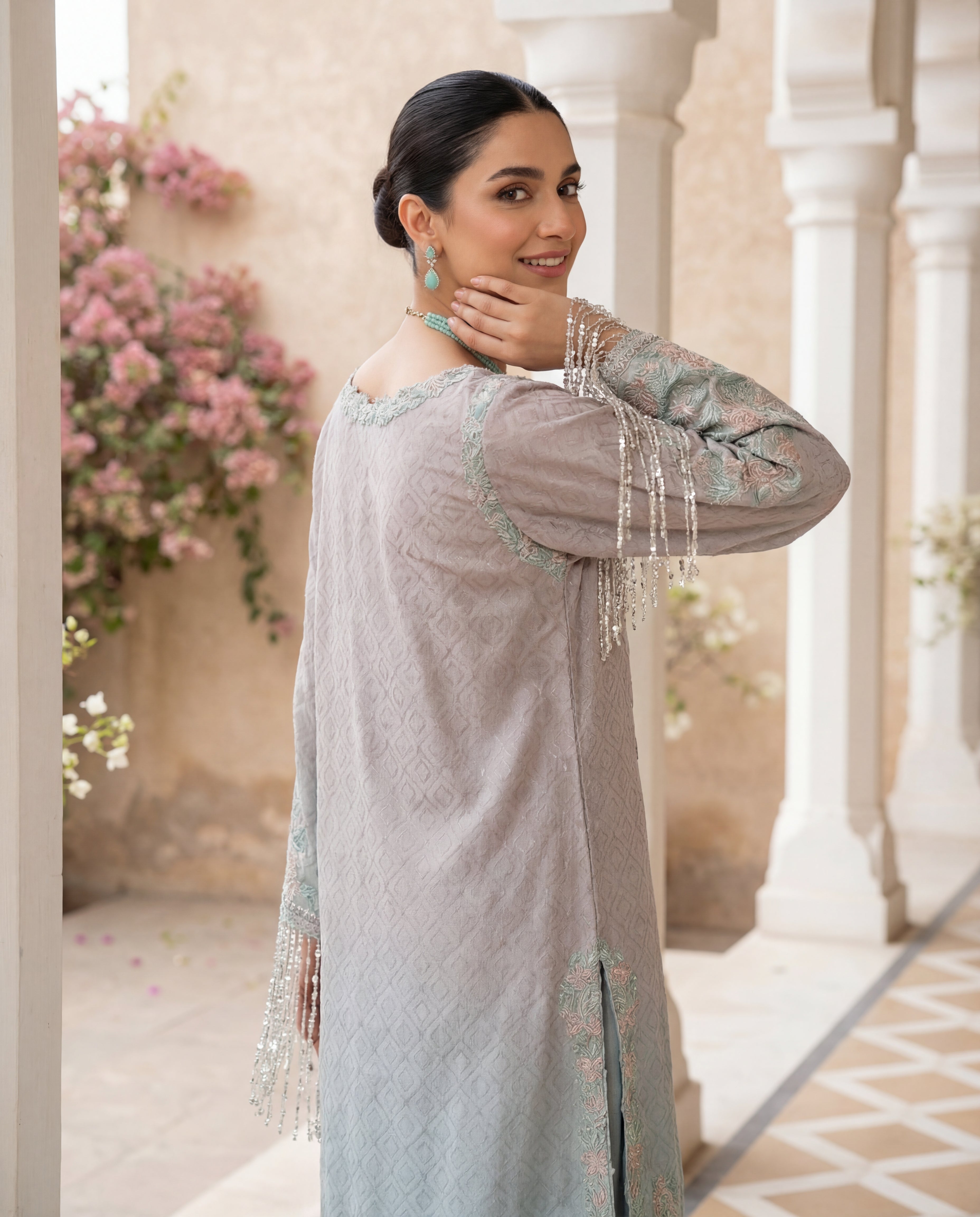 Serene Lavender & Mint Ombré Embellished Kurta Set