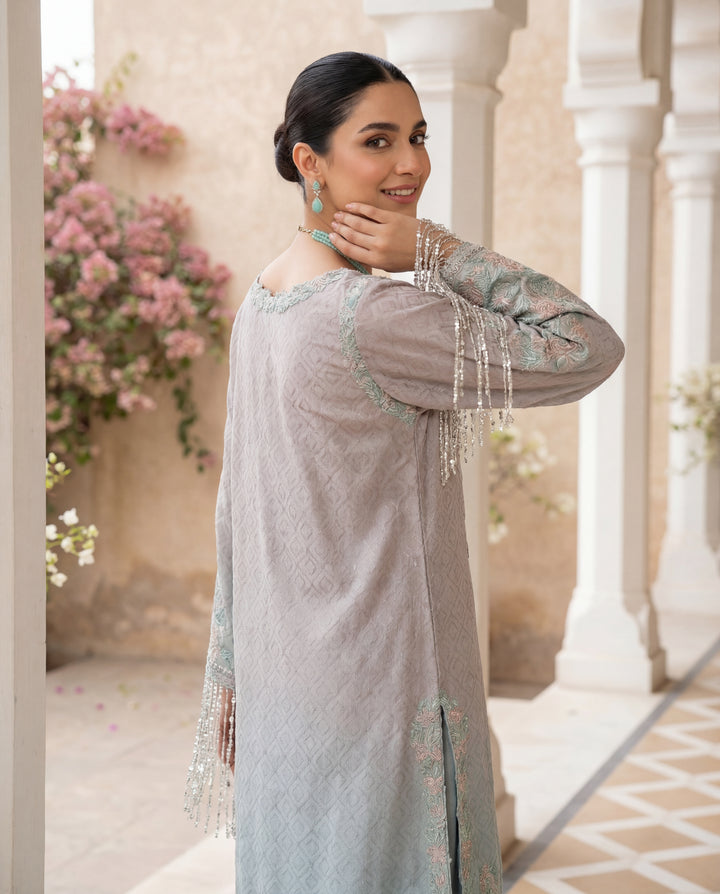 Serene Lavender & Mint Ombré Embellished Kurta Set