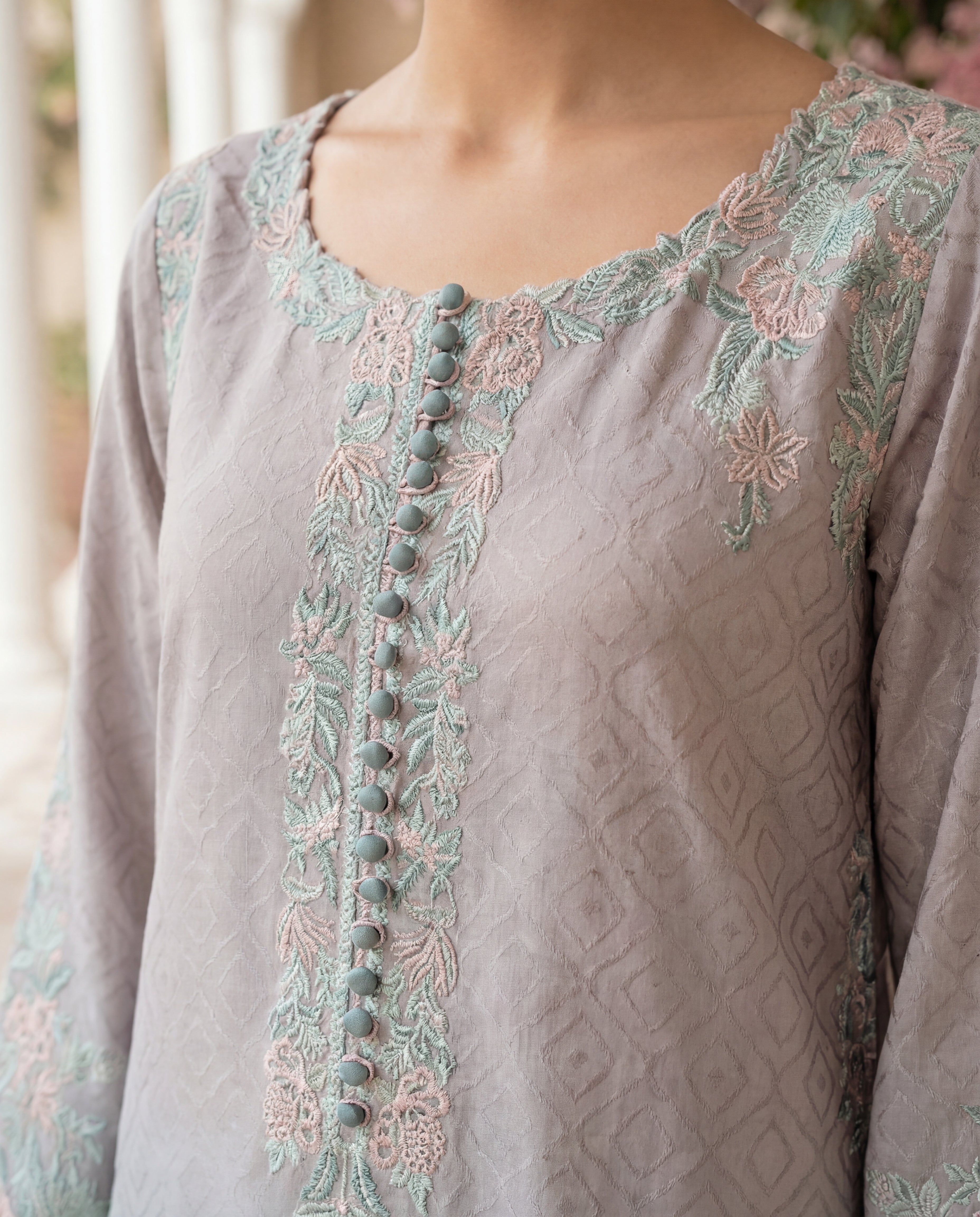 Serene Lavender & Mint Ombré Embellished Kurta Set