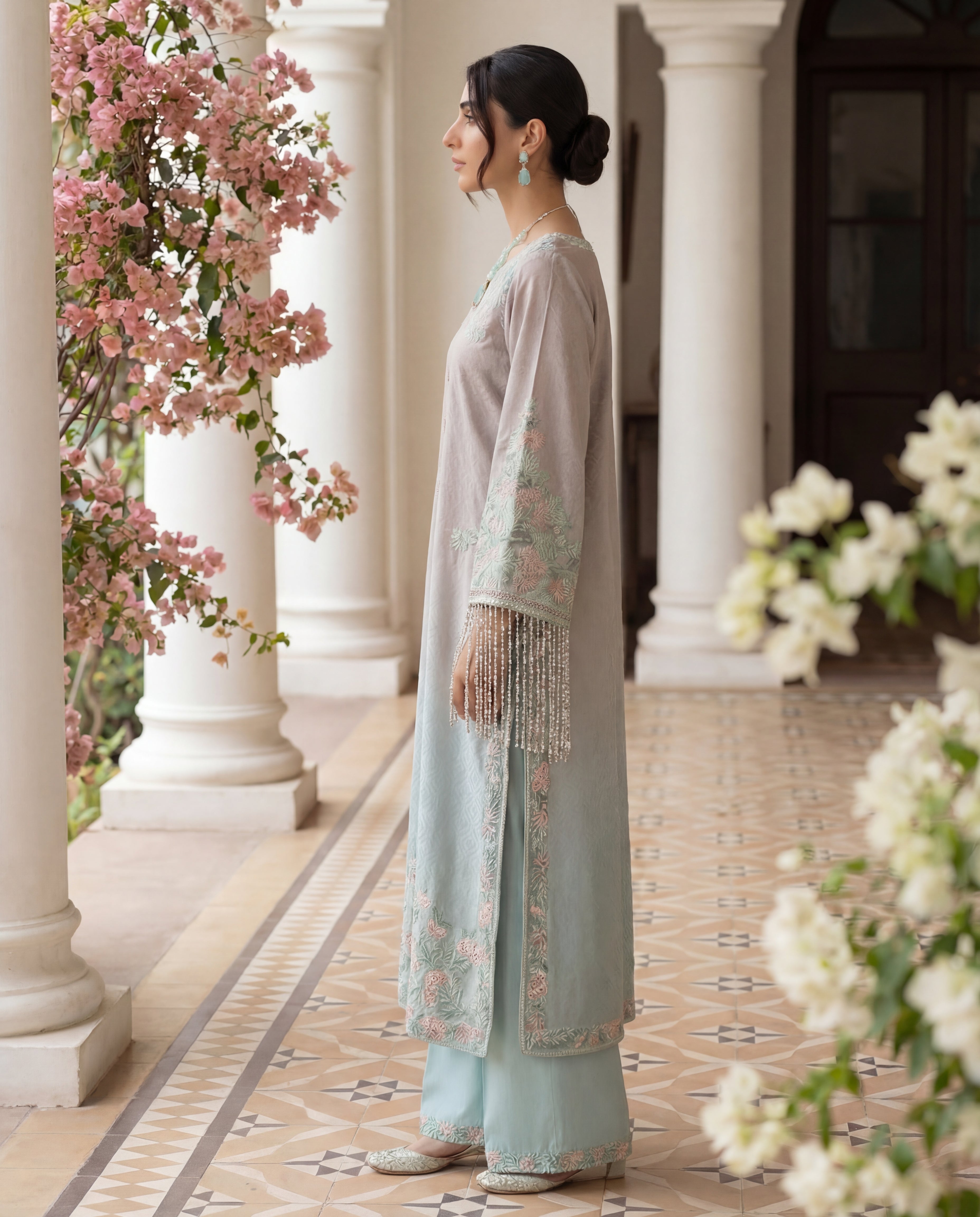 Serene Lavender & Mint Ombré Embellished Kurta Set