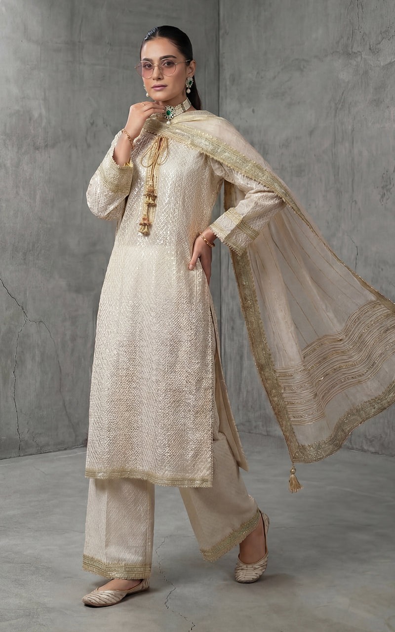 Embroidered Shirt With Trouser And Dupatta