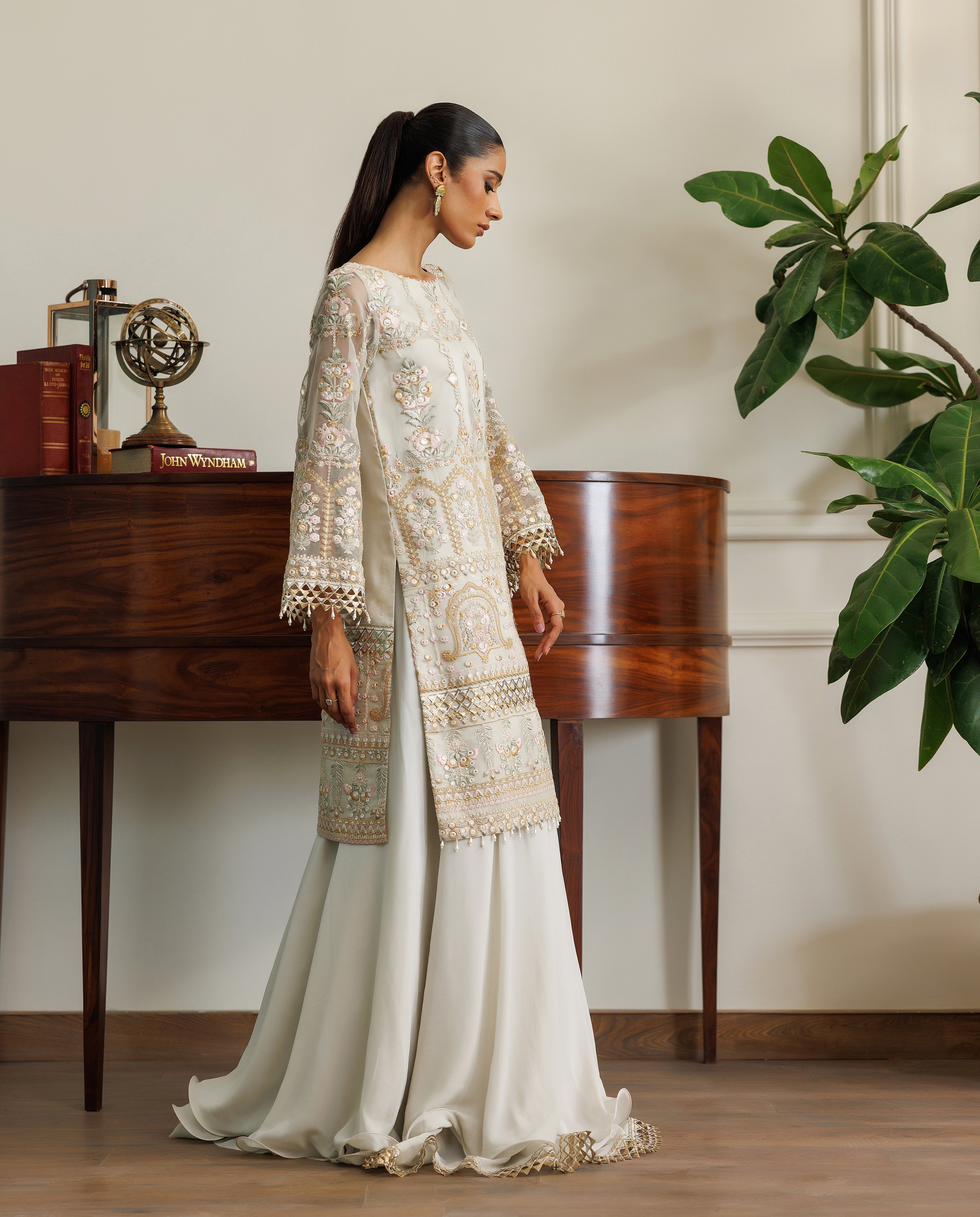Unstitched Organza Embroidered Shirt With Skirt