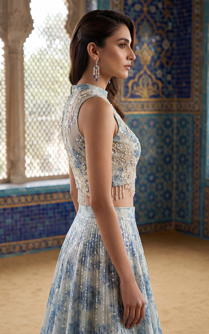 Unstitched The Azure Bloom Sequin Lehenga Choli