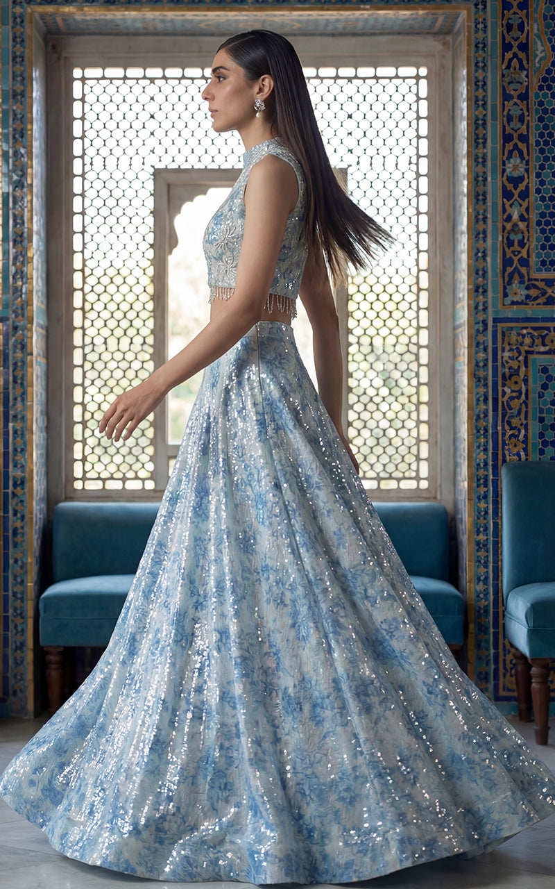 Unstitched The Azure Bloom Sequin Lehenga Choli