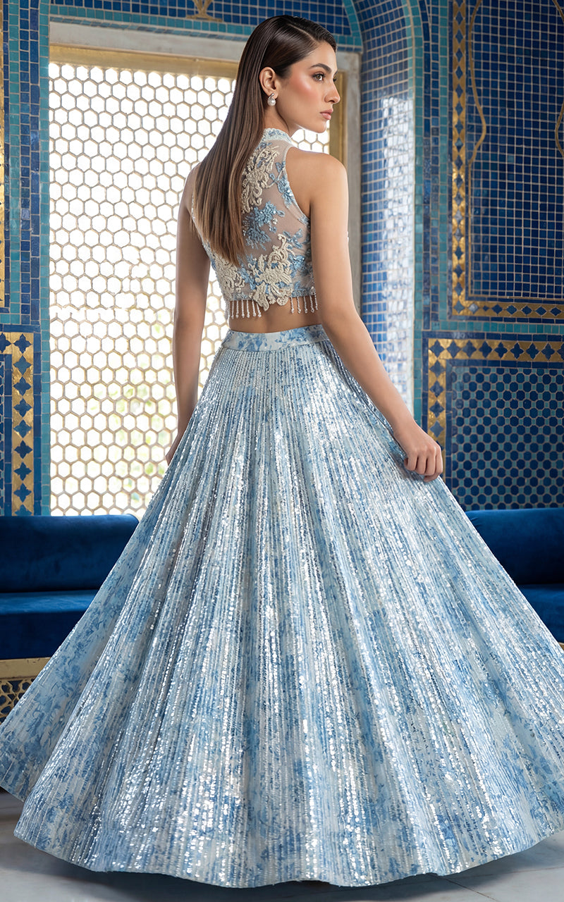 Unstitched The Azure Bloom Sequin Lehenga Choli